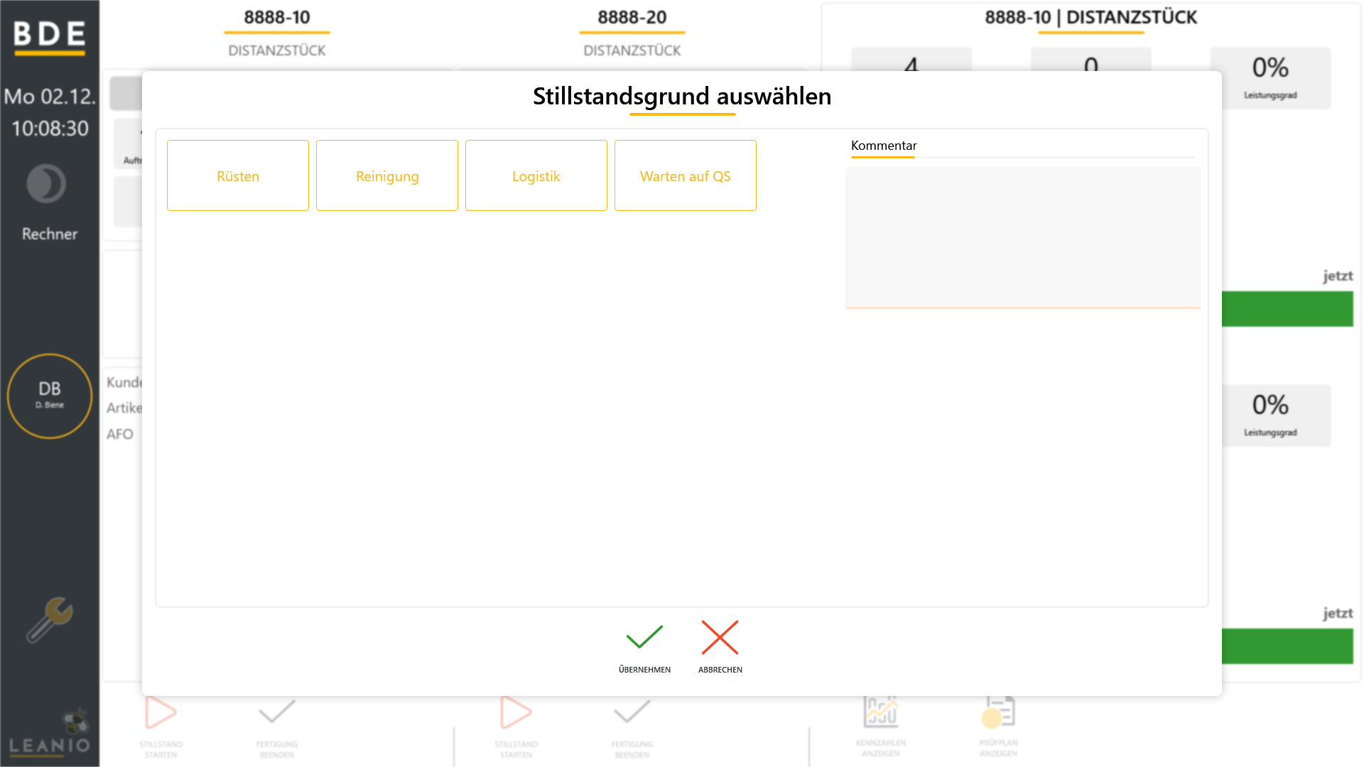 LEANIO BDE: Stillstand erfassen