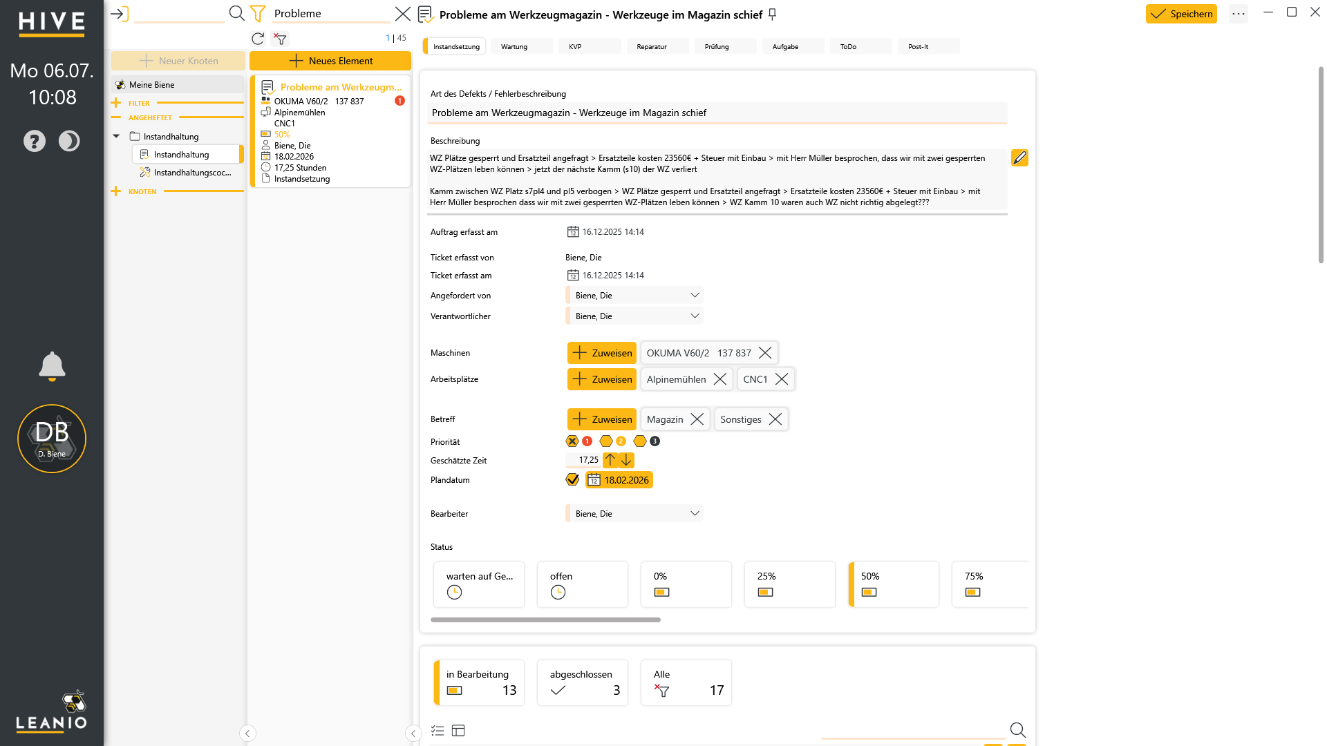 LEANIO Instandhaltung – Screenshot