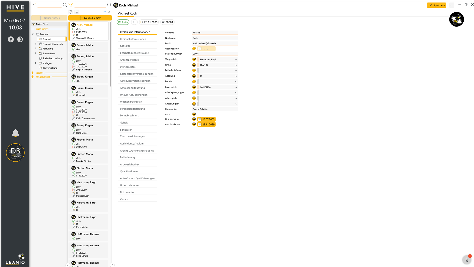 LEANIO Personalverwaltung – Screenshot