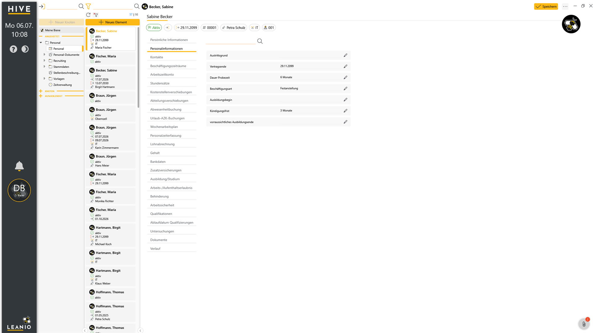 LEANIO Personalverwaltung – Screenshot