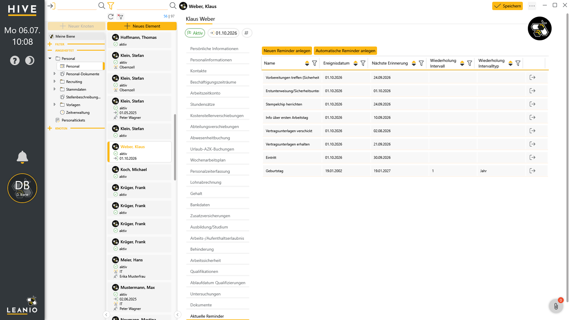 LEANIO Personalverwaltung – Screenshot